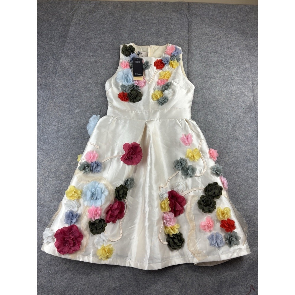MUSE A Line Satin Tank Dress Womens L Floral Artsy Flower Wedding Guest Party